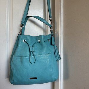 Coach Avery Turquoise Hobo Pebble Leather Bucket Drawstring Bag Purse